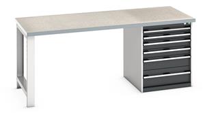 Bott Cubio Pedestal Bench with Lino Top & 6 Drawers - 2000mm Wide  x 900mm Deep x 840mm High. Workbench consists of the following components for easy self assembly:... 840mm High Benches